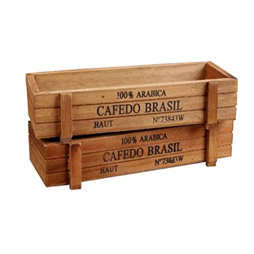 AmgateEu 2 pezzi rustico fioriera rettangolare di legno scatola contenitore impianto