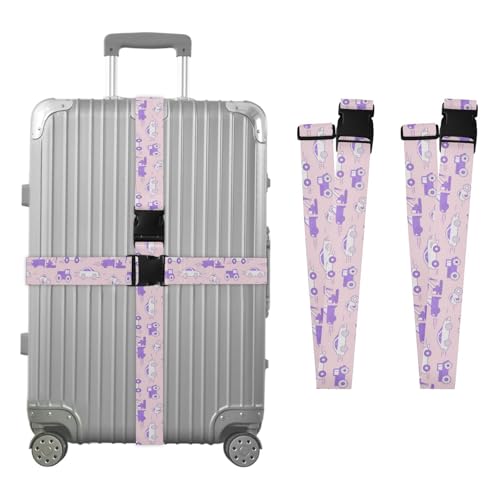 2 Pack Luggage Belt Strap Fashion Cartoon Car Vehicle Pink and Purple Heavy Duty Adjustable Suitcase Strap for Sea Trips, Casual Trips, Daily Use identificador de maletas de viaje