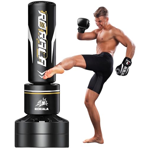 RORALA Saco de boxeo con guantes de boxeo, bolsa pesada independiente para adultos y niños, bolsa de kickboxing de pie, peso máximo de 250 libras (bolsa con protector)