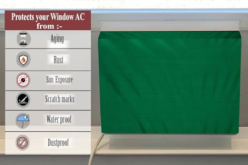 Image of The Furnishing Tree Elastic fit waterproof Polyester window ac cover compatible for Blue Star 2 Ton WFD324E Dustproof cover for inner and outer section, Green
