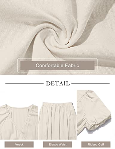 Merokeety Women's Casual Boho 2 Piece Outfits Dress V Neck Short Sleeve Warp Crop And Long Skirt Set,Beige,S #TOP4