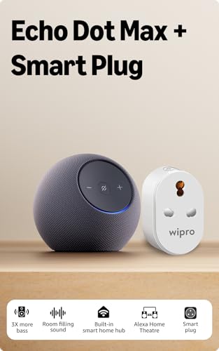 Image of All-new Amazon Echo Dot Max, Alexa speaker with 3X bass and room-filling sound, hands-free smart home management, Bluetooth, Graphite, combo with 16A Smart Plug