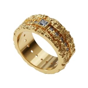 14K Gold Vermeil 925 Sterling Silver Textured Gemstone Band Ring – Handcrafted Organic Molten Design with Square Center Stone – Contemporary Artisan Jewelry Unisex
