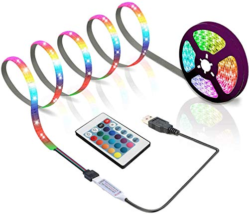 Sinzau 6.56ft USB LED Strip Lights, USB Rope Lights with 24 Keys Remote, DIY Indoor Decoration, TV Backlight for 40-60in