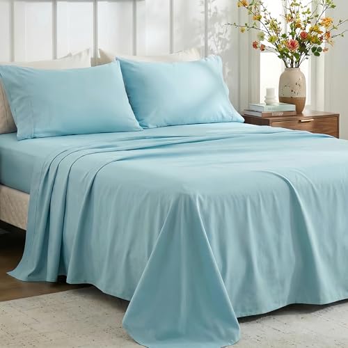 GOKOTTA 4-Pcs California King Sheets Set, 10"-16" Deep Pocket, Non-Slip Elastic Corner Straps, Microfiber Polyester - Ultra Soft, Hotel Luxury, Breathable, Wrinkle Free, Hypoallergenic - Baby Blue