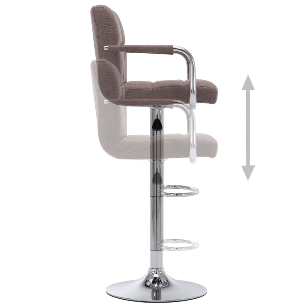 Taburete de bar de tela topo, moderno taburete regulable en altura con resorte de gas, silla de bar giratoria 360° con marco de acero cromado, reposapiés y acolchado para el mostrador de la