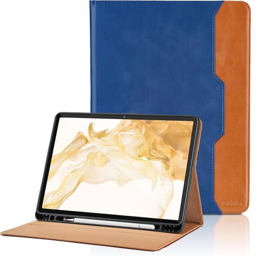Coque Samsung Galaxy Tab S8 Plus et S7 FE en cuir PU bleu avec support multi-angle