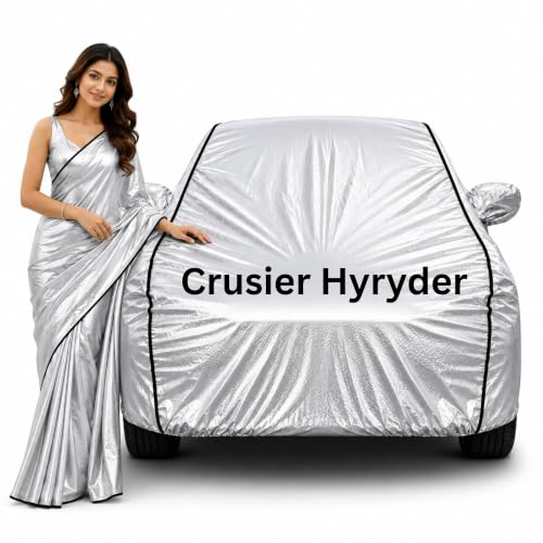 Image of 100% Waterproof Car Cover for Crusier Hyryder All Weather Protection with Mirror Pocket Inner Cotton Layer Triple Stitched Cover with Adjustable Belt Bottom Elastic to Secure Fit-Silver