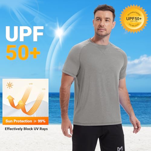 Image of Mens Swim Shirts UPF 50+ Sun Shirts Rash Guard Quick-Dry Fishing T-Shirts