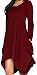 Women Asymmetrical Loose Long Sleeve Pockets Tunic Shirt Dress Wine Red 2XL