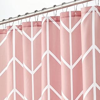mDesign Herringbone Print Fabric Shower Curtain  100% Polyester Water-Repellent Shower Screen with 12 Hanging Eyelets  Hanging Bath Curtain  Rose