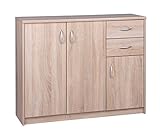 Kommode - Sideboard mit 3 Türen und 2 Schubladen (B/H/T: ca.: 109 x 85 x 35 cm) Topplatte 22 mm gesoftet, (Melaminharzbeschichtet - kratzfest & wasserabweisend) Sonoma Eiche