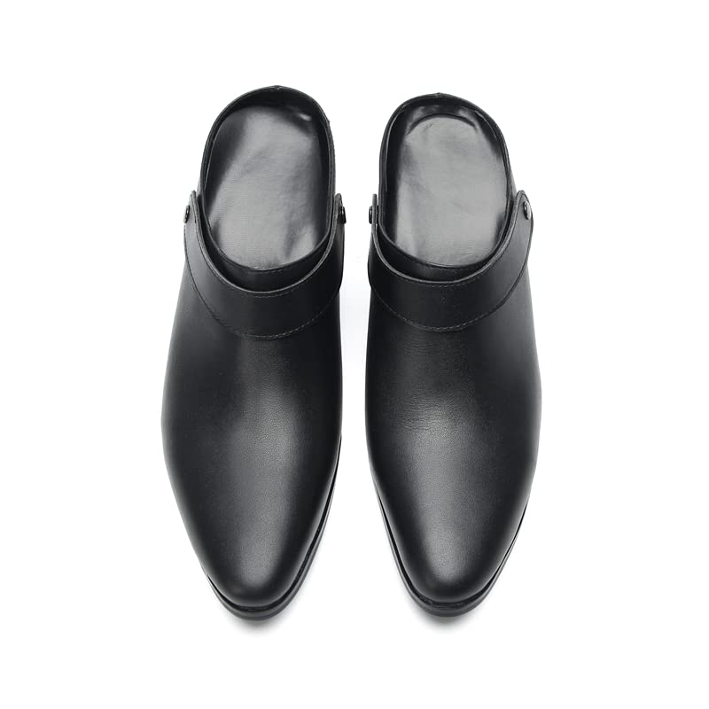 Santimon Mens Mules Slip On Casual Dress Slippers Leather Heel Loafers Fashion Handmade Sandals Business Prom Slippers Clogs for Men4