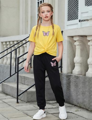 Image of Arshiner Girls Clothing Sets Tie Dye Twist Front Tops & Sweatpants Outfits Sportwear Sweatsuits Tracksuits 4-13 Year