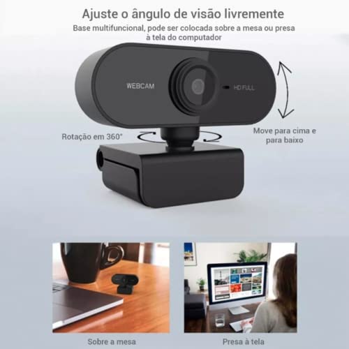 Webcam Full Hd 1080P Preta Computador Câmera Usb Visão 360º Com Microfone Home Ofice ! Microfone ! T