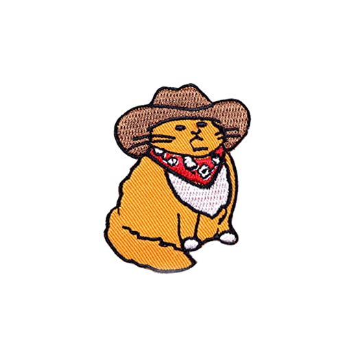 Western Cowboy Cartoon Cat Embroidery Patch Animal Pet Embroidery Appliques Iron On/Sew On Patches Funny Embroidered Badge Emblem For Backpacks Jackets Hat Clothes Diy Decoration #TOP9