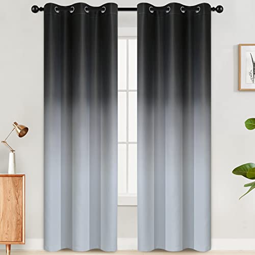 Image of SimpleHome Black to Grey White Ombre Room Darkening Curtains 84 Inch | Curtains for Living Room,Light Blocking Thick Thermal Insulated Grommet Window Curtains Drapes for Bedroom, 2 Panels,42Wx84L