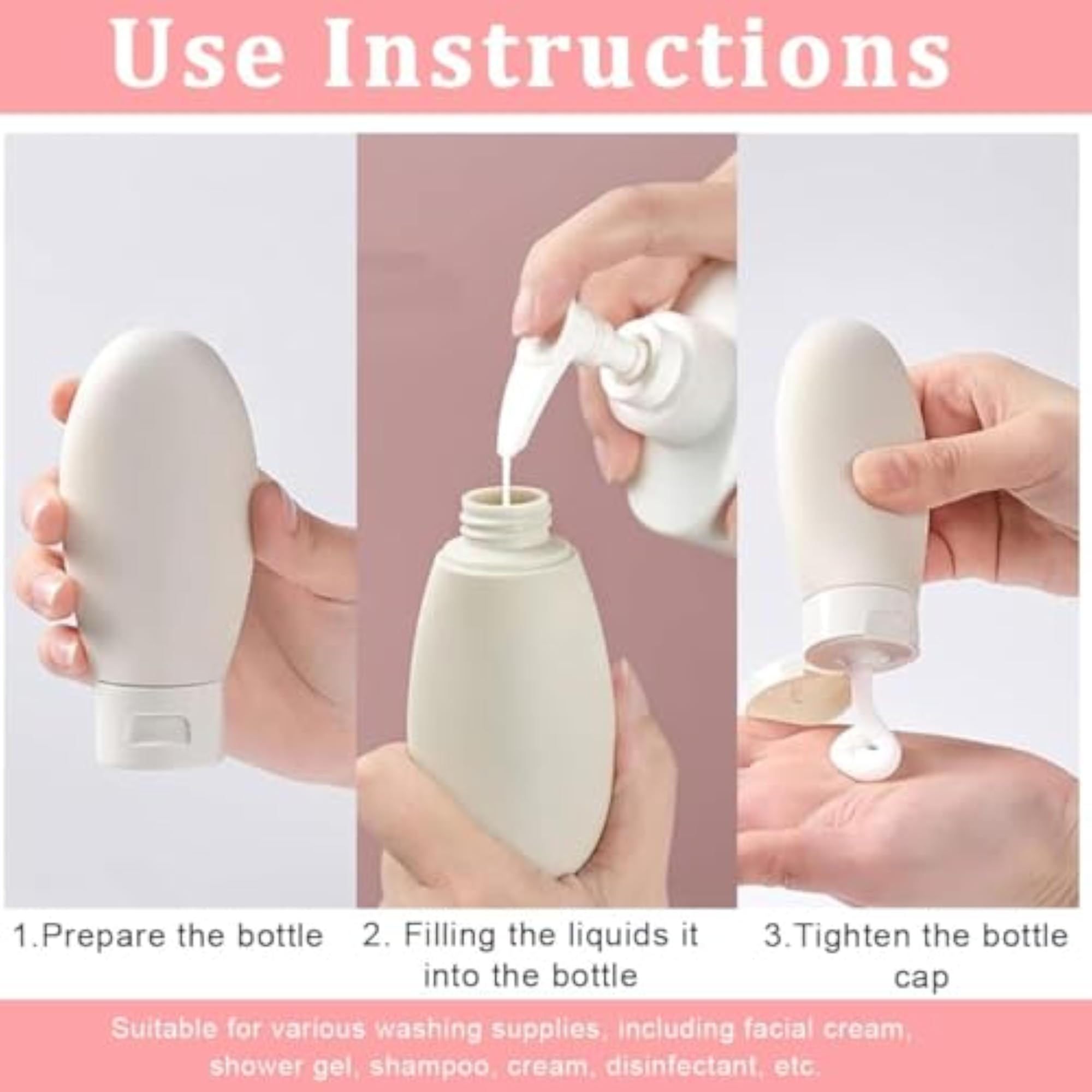 3 Pcs Refillable Travel Bottles Set for Shampoo & Lotion