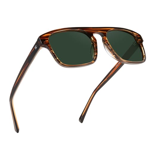 Image of BIRCEN Mens Acetate Polarized Sunglasses: Retro Square Sun Glasses UV400 Protection Anti-Glare Shades for Driving Travel