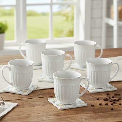 Image of Clay Craft Fine Ceramic Tea Cups Set of 6| 200 Ml Elegant Textured Cups with Comfortable Handle | Ideal for Tea| Coffee| Home Use & Gifting