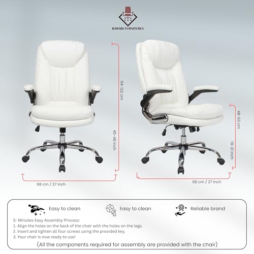 Image of Premium Leatherette Executive Office Chair with Chrome Base & Padded Armrests | Adjustable Height Swivel Desk Chair for Office & Home (White)