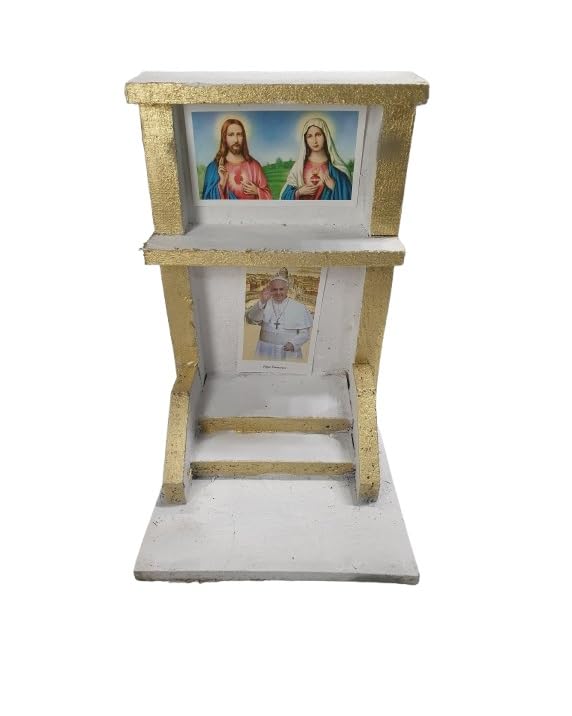 BLUSUPERSHOP Mini templo art1 15 x 15 cm alto 24 cm para manualidades pesebre o para poner fotos queridos difuntos en casa, cementerio de madera y corcho lo puedes adornar como quieras el papa