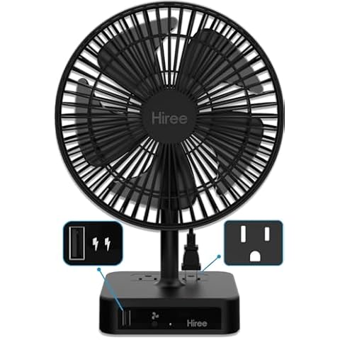 Hiree Desk Fan with USB Charging Port, 2 Speeds 6.7 Inch Small Desktop Table Fan with USB Charger, AC Outlets, Strong Wind, Quiet Operation - Personal Fan for Bedroom, Home, Office and Dorm Room Cover
