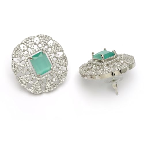 Image of ZENEME Rhodium-Plated American Diamond Studded Tasselled Necklace With Earrings Ring & MaangTikka Jewellery Set For Girls and Women