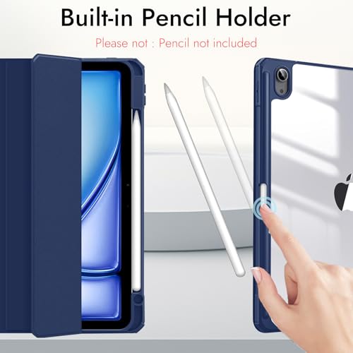 Image of Robustrion Cover for iPad Air 13 inch M4 /M3 /M2 (2026 /2025 /2024) Cover Case with [Pencil Holder] [Transparent Back] Hybrid Case Cover for iPad Air 13 inch [Auto Sleep Wake Support] - Navy