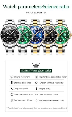 Image of OLEVS Mens Wrist Watch Green Big Face Luxury Dress Stainless Steel Analog Quartz Waterproof Chain Watch for Men Date