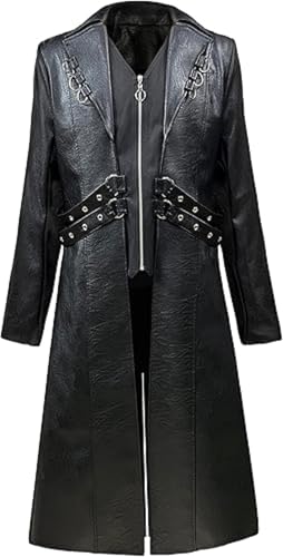Gabardina steampunk para hombre que busca un abrigo de piel sintética resistente y cómodo