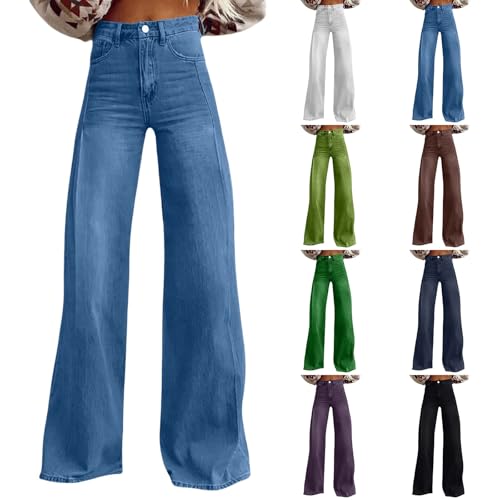 Palazzo Jeans for Women with Pockets High Waist Strength Casual Jeans Wide Leg Baggy Flare Popular Color Denim Pants