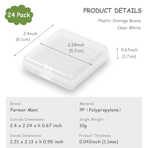 Image of Mini Plastic Storage Containers (2.4 x 2.24 x 0.67 inch), Rectangle Clear Craft Supply Case, 24 Pack Storage Containers with Lids, Square Bead Organizers for Beads, Earplugs, Pins, Small Items etc.