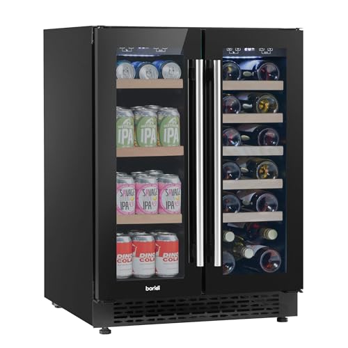 Baridi 60cm Dual Zone Wine Cooler and Drinks Fridge 40 Bottle/120 Can Built-In Under Counter/Freestanding Glass Fronted Bar Drinks Fridge Chiller - DH96