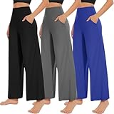 NEW YOUNG 3 Pack Women's Wide Leg Pants with Pockets High Waist Loose Sweatpants Casual Lounge Yoga Workout Palazzo