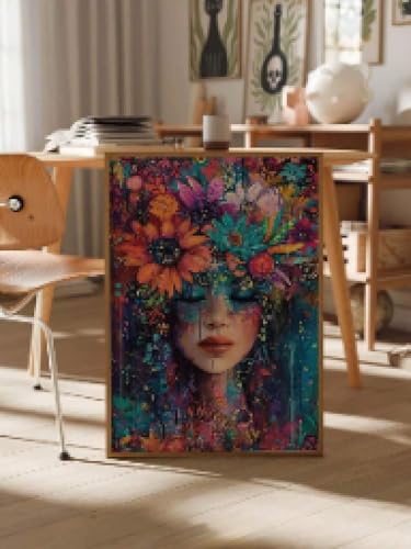 Art abstrait féminin et fleurs poster géant 70x100 cm décoration murale salon