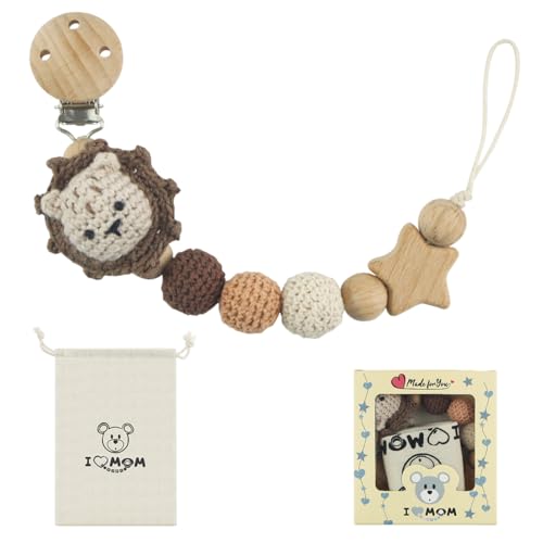 GXGM 1 pieza de cadena para chupete de bebé, evita que se caiga el chupete, cordón para chupete con dibujos animados de animales, regalo para bebés (león)
