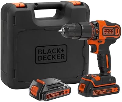 BLACK+DECKER Taladro percutor sin cable 18V, 2 baterías 1,5Ah, cargador 400mA, Kitbox, BDCHD18KB-QW