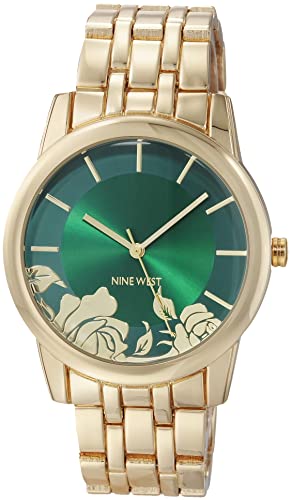 NINE WEST Women's Bracelet Watch, Gold/Green, Japanese