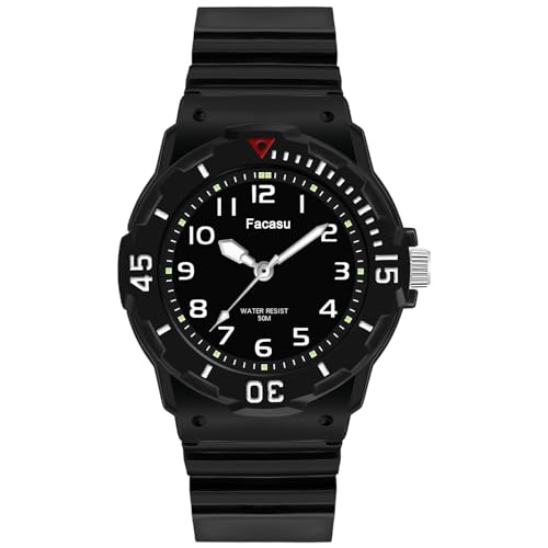 Facasu Reloj Analógico Niños Niñas,Resistente al Agua hasta 50M,Correa Suave,Fácil de Leer Niños de 4 a 12 años (Negro)