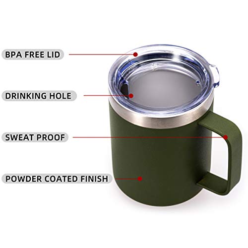 Civago Stainless Steel Coffee Mug Cup with Handle, 12 oz Double Wall Vacuum Insulated Tumbler with Lid Travel Friendly (Olive, 2 Pack) - Thumbnail 5