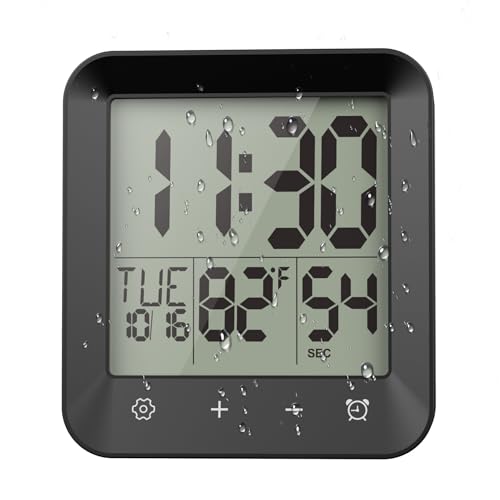 Yariaii Waterproof Shower Clock, Digital Bathroom Kitchen Wall Clock Timer with Temperature, Touch...