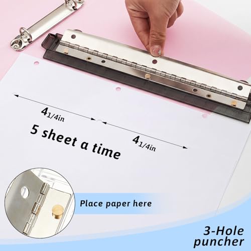 Image of 2 Pcs 3 Hole Puncher for Binder Portable 3 Hole Puncher for Ring Binders with 10 inch Ruler 5 Sheets Capacity for Office and School Supplies (Black)