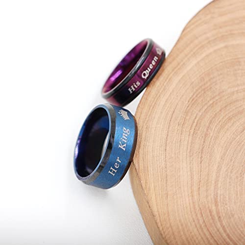 Image of Fashion 2-Tones Her King Ring, Black Blue, Matching Couples Wedding Band Engagement, Lovers Valentines Jewelry Gifts Y1314-2D (size 7)