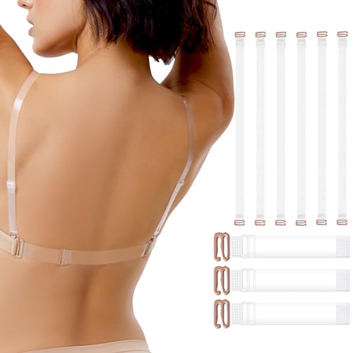 iMucci 3 Pairs Invisible Shoulder Bra Straps with 3pcs Clear Back Straps