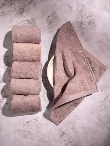 Image of DAMENSCH 100% Cotton Face Towel, Super Soft Gym for Workout, Ultra Absorbent Towel for Women, Quick Dry, Long Lasting Colours Face Towel Set-Dusty Pink III