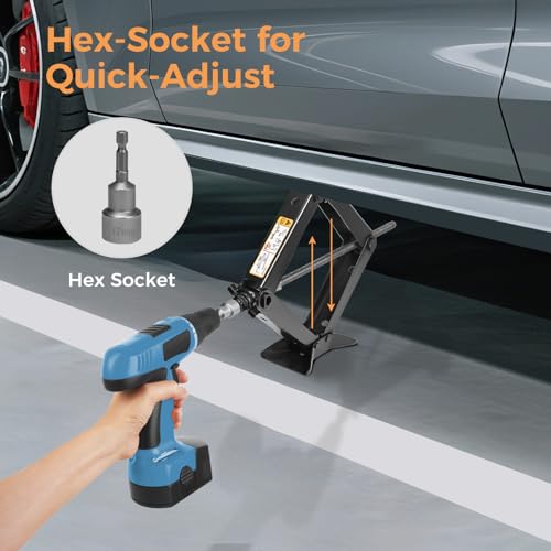 3T Wagenheber, Universelle Auto Schere Jack Kit mit elektrischem Bohradapter - Enthält Lug Schlüssel, Gummi Pads, Ratchet & Aufbewahrungstasche, Notfallset für Autos, SUVs und MPVs