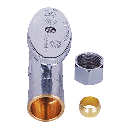 Image of Midline Valve 82212QS-OM-5 Water Supply Stop Valve with Quarter Turn Wheel; Straight Shut-off for Toilet, Sink, Dishwasher; 1 /2'' SWT x 3 /8'' Compression; Chrome Plated Brass (5 PK)