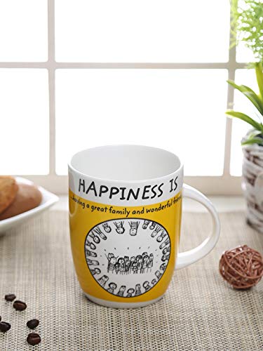 Image of Clay Craft a€ inch Masala Chai, Coffee /Milk Mug, 390Ml /8.4Cm (1 Piece) Happiness is, Wonderful Friends Bone China Milk Mug, 350 Ml, Multicolour