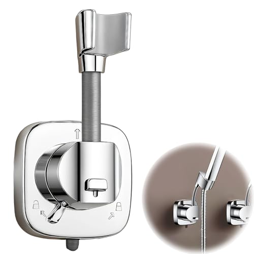 DmDoyy Support Pommeau De Douche Ventouse, Rotatif À 360° Universel Avec Crochet, Chromé, Argent